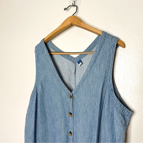 Old Navy Womens Blue Pinstripe Sleeveless Button Front Mini Dress Plus Size XXL - Picture 2 of 6